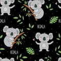 Seamless pattern. Cute character - sleeping animal baby Koala bear. Vector print for baby shower