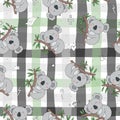 Seamless pattern. Cute character - sleeping animal baby Koala bear. Vector print for baby shower