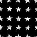 Seamless Pattern with Cute Childlike Watercolor Black and White Stars. Hand Drawn Paint Object for Graphic Design use. Abstract