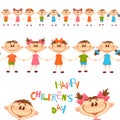 Seamless pattern with cute childrens. Happy Childrens Day title. Vector illustration