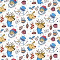 Seamless pattern with cute Christmas characters