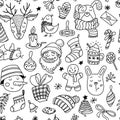 Seamless pattern with cute funny Christmas doodles Royalty Free Stock Photo