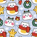 Seamless pattern of cute chubby white bear in merry christmas concept.Wild animal character Royalty Free Stock Photo