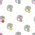 Seamless pattern with colorful cute circus elephants.