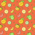 Seamless pattern with cute citrus characters