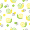 Seamless pattern with cute citrus snails.