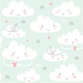 Seamless pattern with cute clouds.