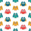 Seamless pattern with cute colored owls. Design for packaging, paper