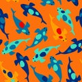 Seamless pattern with cute colorful coi carps