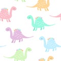 Seamless pattern with cute colorful dinosaurs on white background. Dino print for kids. Royalty Free Stock Photo