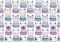 Seamless pattern with cute colorful Kittens scandinavian drawing. Creative childish hand drawn unique style. Good for baby and Royalty Free Stock Photo