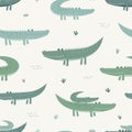 Seamless pattern with cute crocodiles. Vector illustration