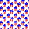 Seamless pattern with cute cupcake on a white background. American Independence Day, 4th july celebration. It can be Royalty Free Stock Photo