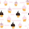 Seamless pattern with cute cupcakes. Modern creative background with cupcake and hand drawn elements