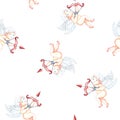 Seamless pattern with cute cupids with bow and arrow. Little angels. Hand-drawn watercolor illustration. For Royalty Free Stock Photo