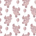 Seamless pattern, cute dancing elephants and balloons, beige and pink colors. Print for children, children\'s textiles