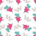 Seamless pattern with cute dancing hippo. Vector illustration with funny characters Royalty Free Stock Photo