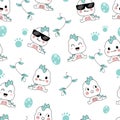 Seamless pattern cute dino cartoons Royalty Free Stock Photo