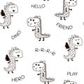 Seamless pattern with cute dino in scandinavian style. Creative childish background for fabric, textile.