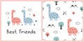 Seamless pattern with cute dinos and forest elements Royalty Free Stock Photo