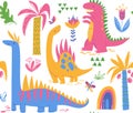 Seamless pattern with cute dinosaur characters for textile Royalty Free Stock Photo