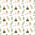 Seamless pattern with cute dinosaurs and tropical plants . Childrens colorful print on fabric, textile, Royalty Free Stock Photo