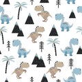 Seamless pattern with cute dinosaurs. Vector dino background