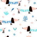 Seamless pattern with cute dog dachshund