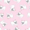 Seamless pattern with cute dogs on blue. Background for fabric, textile design, wrapping paper or wallpaper. French Royalty Free Stock Photo