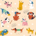 Seamless pattern with cute dogs. Vector illustrations