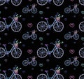 Seamless pattern with cute doodle bicycles