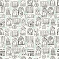 Seamless pattern with cute doodle cartoon windows