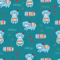 Seamless pattern with cute doodle cats