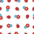 Seamless pattern with cute doodle ladybugs