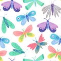 Seamless pattern with cute doodle simple butterflies and moths. Hand-drawn illustration Royalty Free Stock Photo