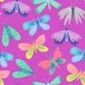 Seamless pattern with cute doodle simple butterflies and moths. Hand-drawn illustration Royalty Free Stock Photo