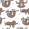 Seamless pattern with cute doodle sloth print