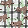 Seamless pattern with cute doodle sloth print. Creative kids hand drawn texture for fabric, wrapping, textile, wallpaper, apparel