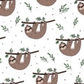 Seamless pattern with cute doodle sloth print