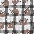 Seamless pattern with cute doodle sloth print