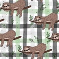 Seamless pattern with cute doodle sloth print