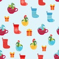 Seamless pattern with cute dragons Christmas design. Chinese New Year background with dragons for 2024