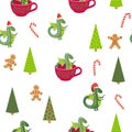 Seamless pattern with cute dragons Christmas design. Chinese New Year background with dragons for 2024