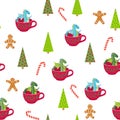 Seamless pattern with cute dragons Christmas design. Chinese New Year background with dragons for 2024