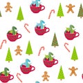 Seamless pattern with cute dragons Christmas design. Chinese New Year background with dragons for 2024