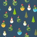 Seamless pattern with cute dragons Christmas design. Chinese New Year background with dragons for 2024