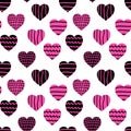 Seamless pattern of cute drawn hearts. Gentle romantic background for Valentine`s Day. Suitable for fabric, wallpaper, wrapping pa Royalty Free Stock Photo