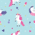 Seamless pattern with cute dreaming unicorns