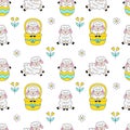 Seamless pattern with cute Easter lambs. Easter textile