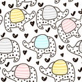 Seamless pattern with cute elephant and hearts in scandinavian style. Creative childish background for fabric, textile.